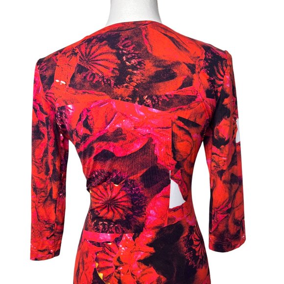 Preen By Thornton Bregazzi 3/4 Sleeve Patterned Bodycon Dress Red Black Size XS - Picture 12 of 14